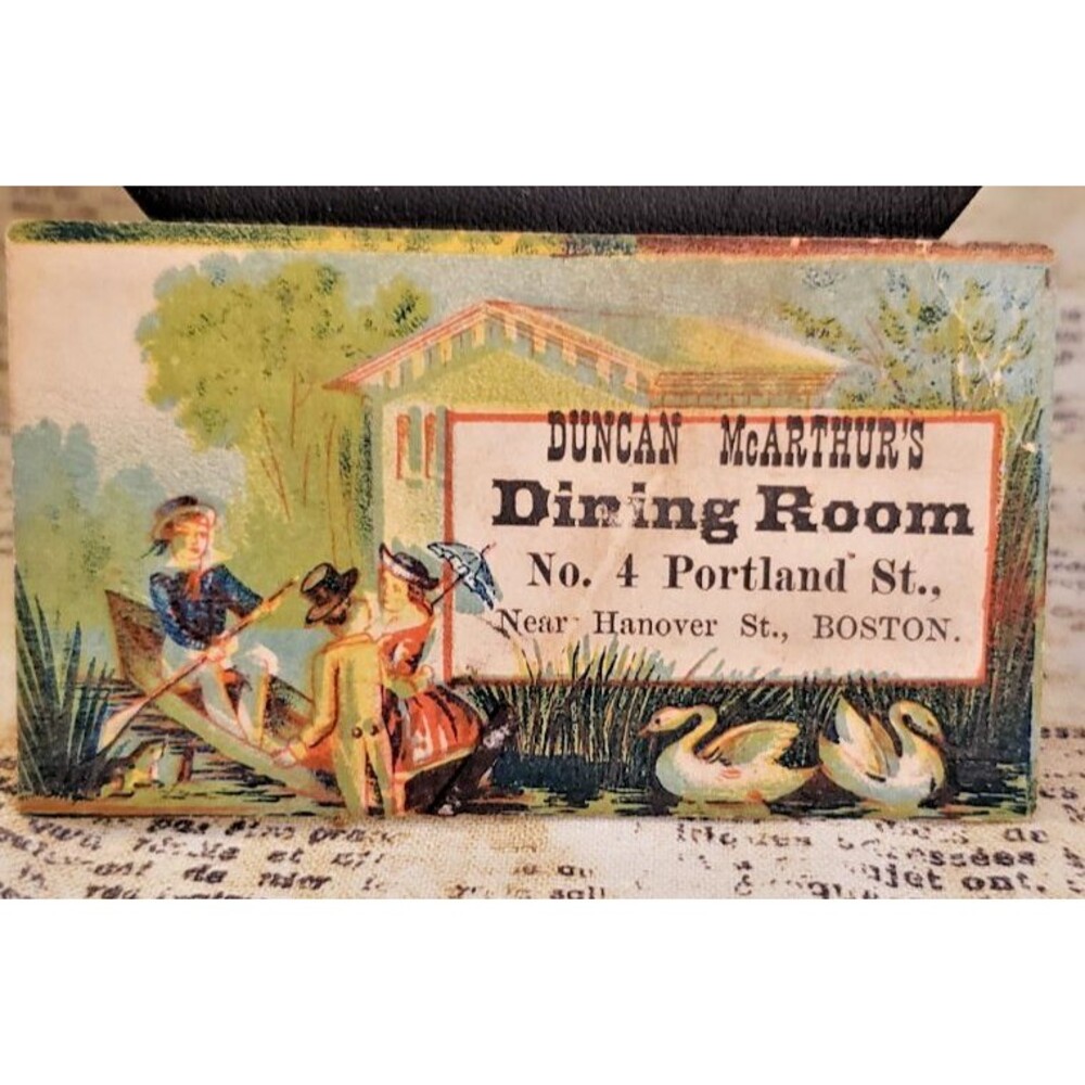 Small Vintage Victorian Trade Card - Duncan McArthur's Dining Room, Boston